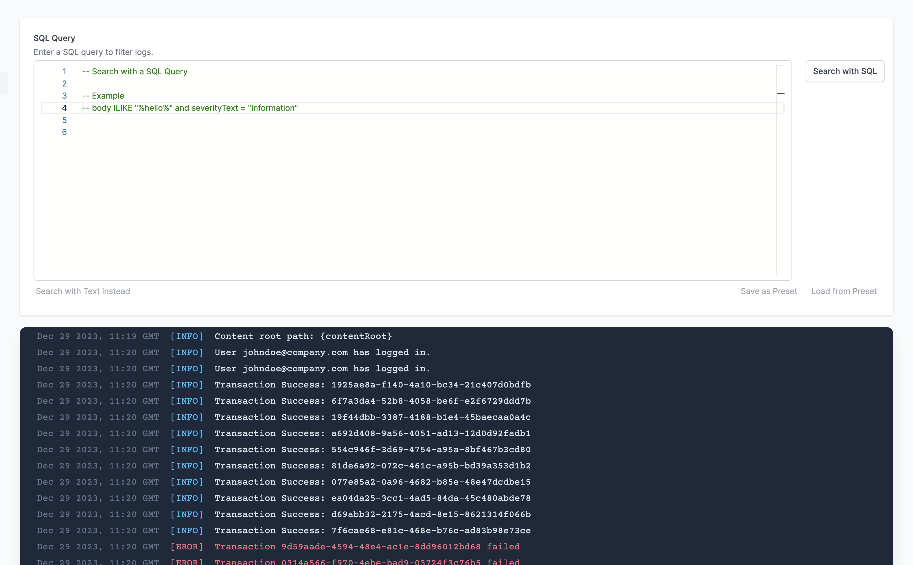 Inbox user interface